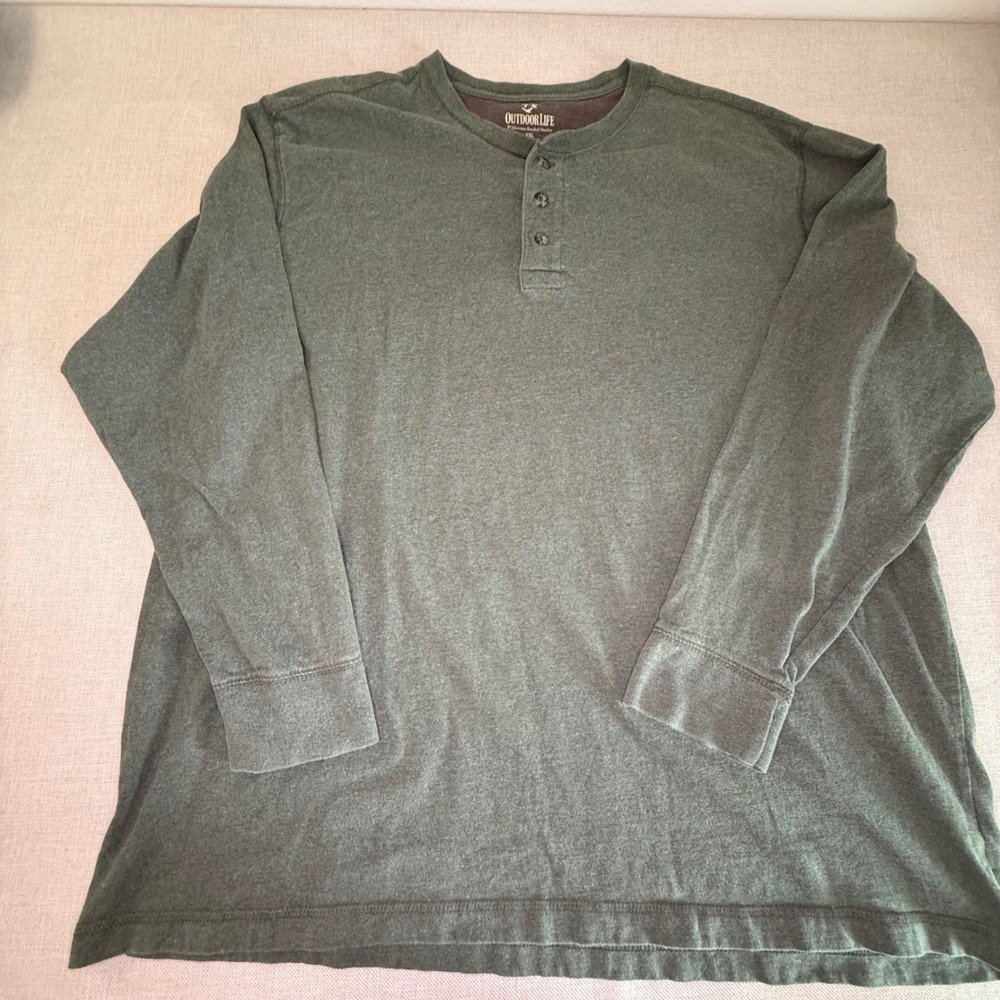 Outdoor Life Mens Wilderness Sueded Henley Shirt XXL Green Long Sleeve